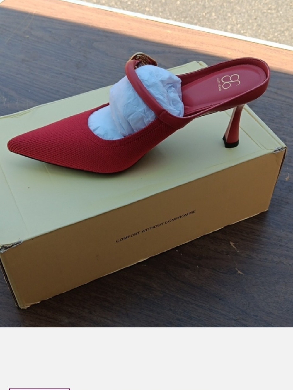 Red Pointed Toe Slip-On Mule with Slim Heel